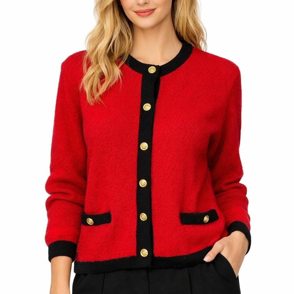 Talbots Boiled Wool Blend Sweater Red Black Size S